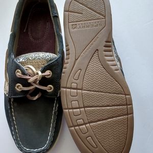 NWOT Sperry Topsiders Blk/ Gold Size6..#9288574